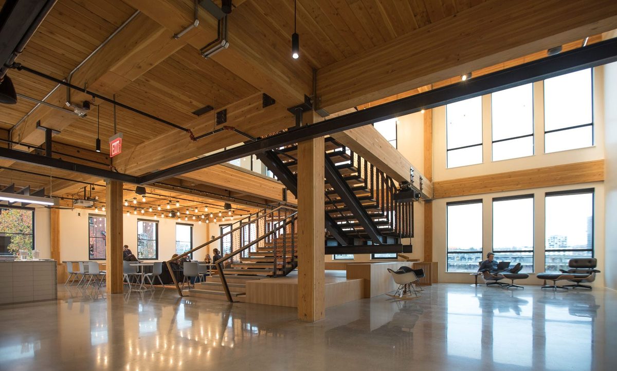 Exposed structural French Oak beams in a commercial architectural interior — Chêneoak Australia